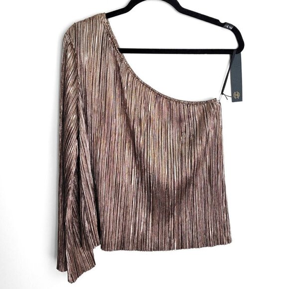 NWT House Of Harlow 1960 x Revolve Ross Rose Gold Metallic One Shoulder Boho Top - Picture 8 of 14